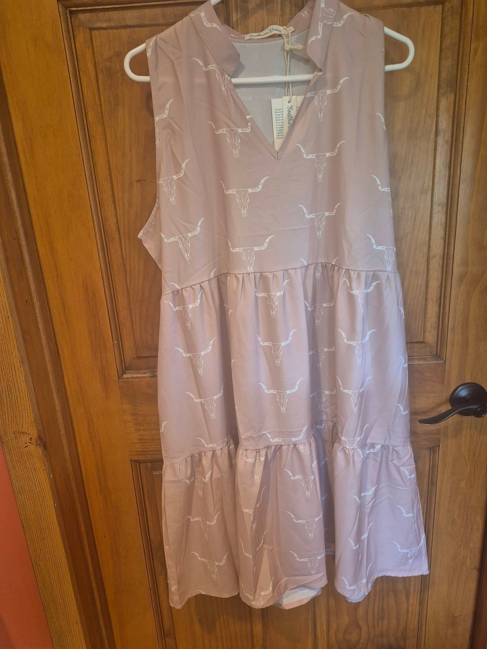 Southern Grace Mauve Sleeveless Tiered Dress with White Longhorn Print